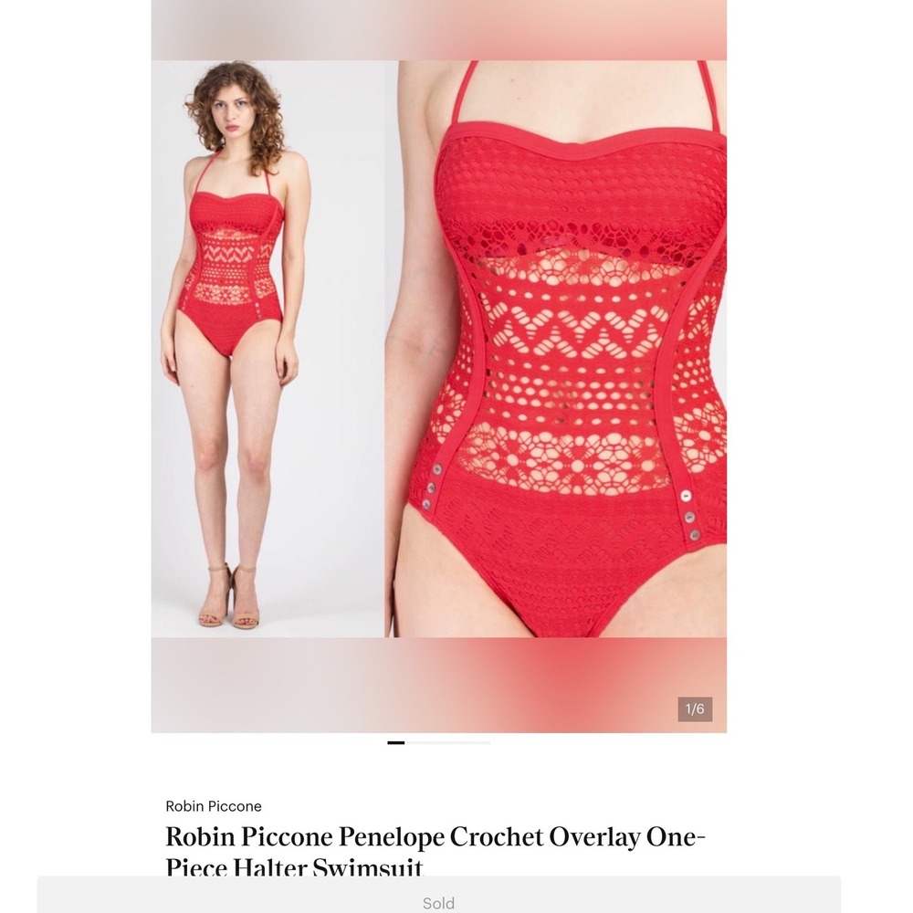ROBIN PICCONE PENELOPE CROCHET OVERLAY ONE PIECE SWIMSUIT IN RED